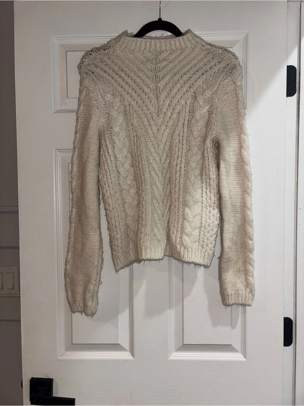 Zara Knit Cream Chunky Cable Knit Fisherman Sweater M - Picture 3 of 4